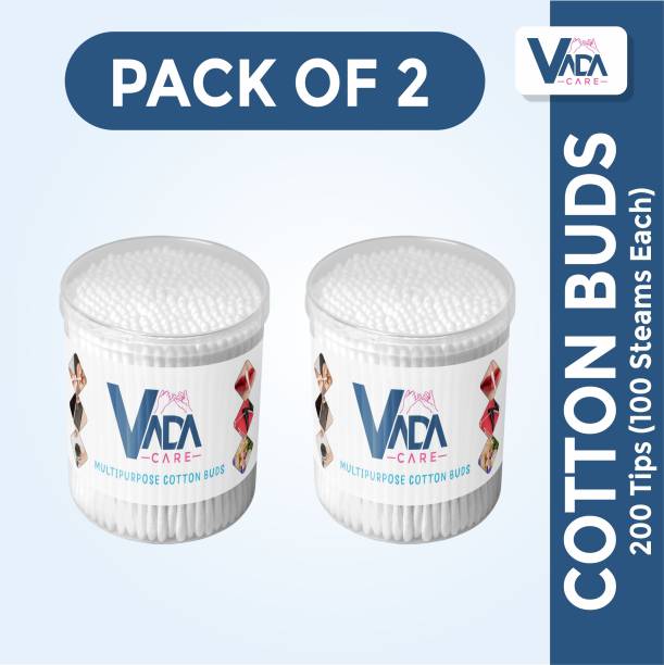 VADACARE Cotton buds, Cotton ear buds, ear cleaning cotton buds, cotton swabs (Pack of 2)