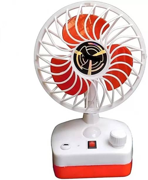 ADGRO 5 Inch 3 Blade USB Rechargeable Fan with LED Light & Strong Wind 7 Speed Mode 3 Blade Table Fan