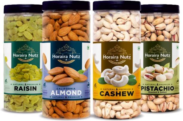 Horaira Nutz Premium Dry fruit Combo Pack 1Kg , Kismis , Badam plain , Kaju Raw , Pista - Raisins, Almonds, Cashews, Pistachios