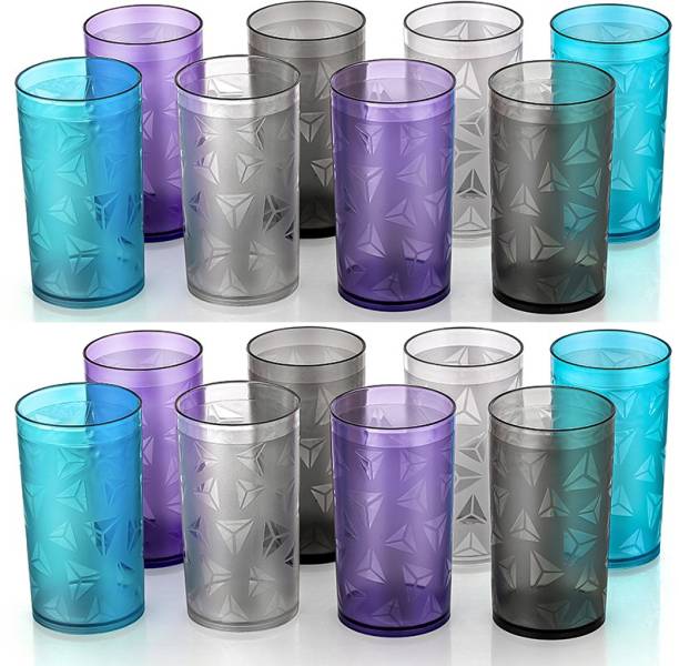 Eddux (Pack of 16) Plastic Prism Pattern Water Juice Drinking Glasses Set Of 16 Glass Set Water/Juice Glass