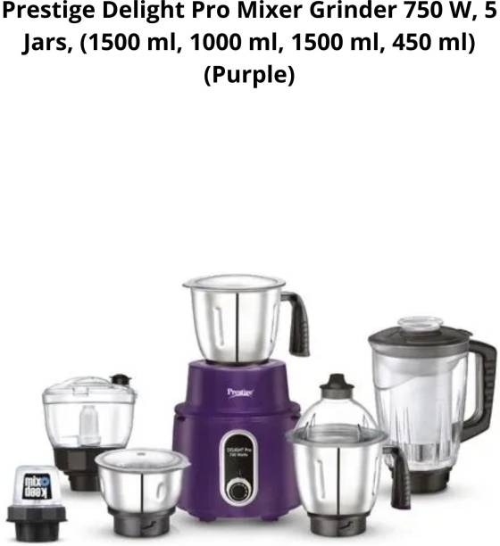 Prestige Pro Mixer Grinder 750 W, 5 Jars, (1500 ml, 1000 ml, 1500 ml, 450 ml) (Purple) Delight 750 Juicer Mixer Grinder (5 Jars, Purple)