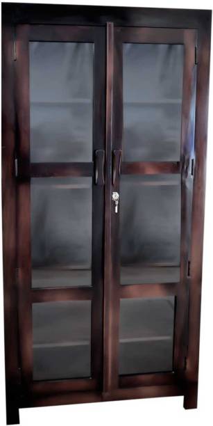 VARSHA FURNITURE Wooden Book Shelf | Cabinet With Glass Door| Storage| Book Case Solid Wood Close Book Shelf