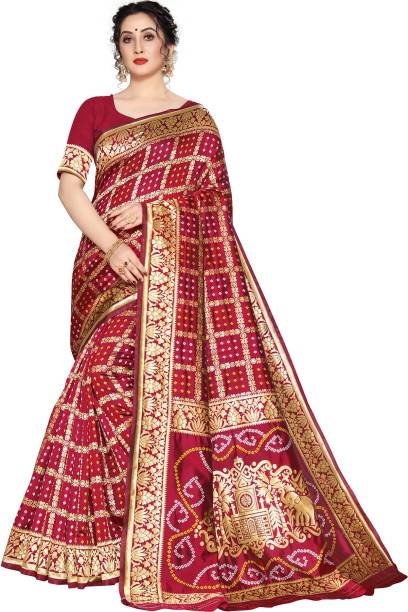 Self Design, Woven Bandhani Silk Blend, Cotton Silk Saree Price in India