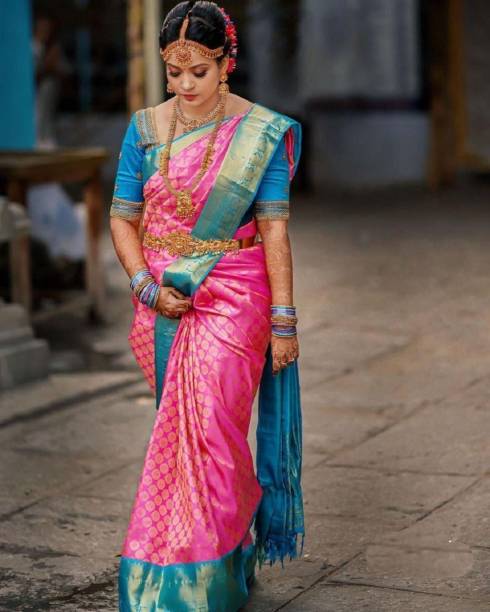 Woven Banarasi Silk Blend, Jacquard Saree Price in India