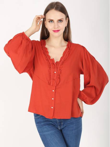MansiCollections Casual Solid Women Red Top