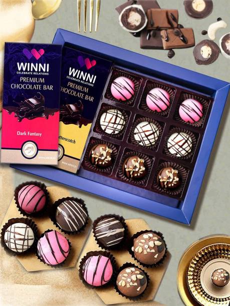 WINNI CELEBRATE RELATIONS Roll over image to zoom in 9 Pcs Chocolate + 2 Chocolate Bars Combo Gift Pack Truffles, Bars