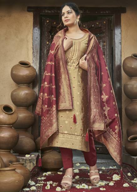 Unstitched Art Silk Salwar Suit Material Embroidered Price in India