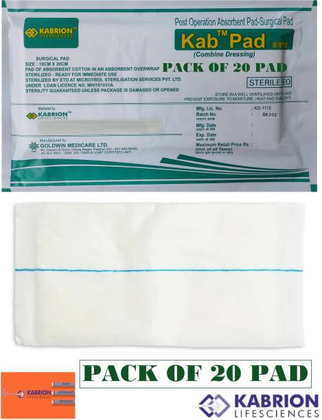 KABRION KAB PAD Sterile Combine Dressing Surgical Pad 10CM x 20CM (Pack of 20) Interactive dressings Medical Dressing