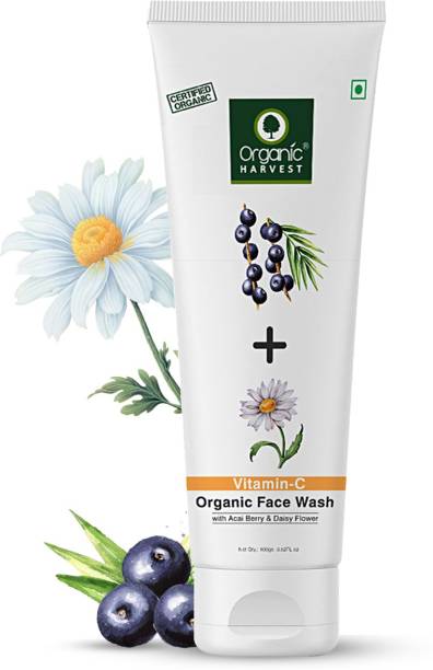 Organic Harvest Skin Illuminate Vitamin C  for Tightening, Whitening & Brightening Skin, Infused With Acai Berry and Daisy Flower, 100% Organic, Paraben & Sulphate Free Face Wash
