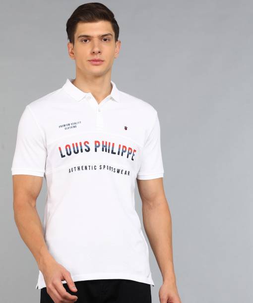 Louis Philippe Sports Embroidered Men Polo Neck White T-Shirt
