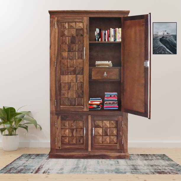 ROOFWOOD Solid Sheesham Wood Almirah with Doors (finish -teak finish- Pre-assembled) Solid Wood Cupboard