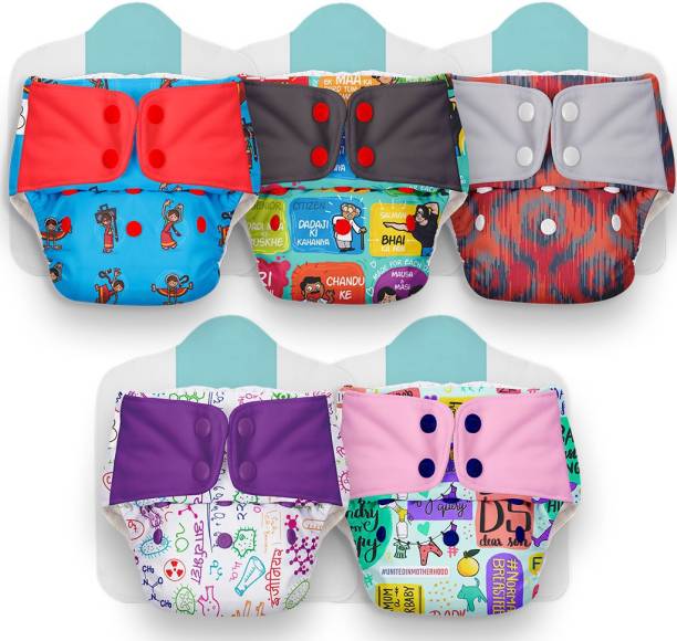 Superbottoms Washable UNO Cloth Diaper Pack of 5 with 5 Organic Cotton Magic Dry Feel pad