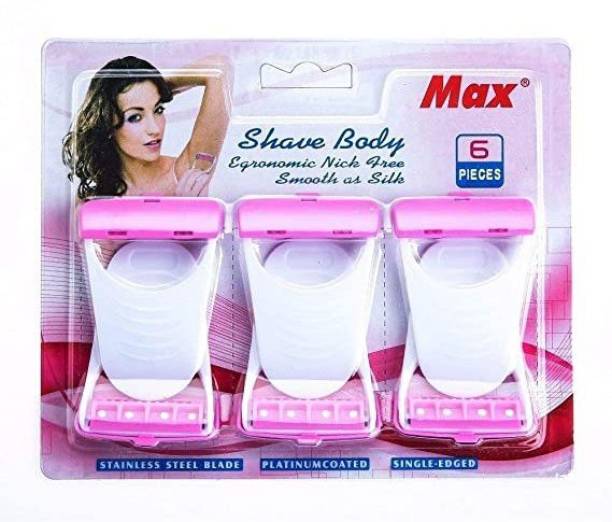 FEELOPIE Women's Razor Blade Hair Removal Disposable blades 6 PC Safety Stainless blade Shaving Brush