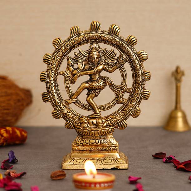 JaipurCrafts Premium Gold Plated Lord Shiva Dancing Natraj/Nataraja Statue Decorative Showpiece  -  20.3 cm