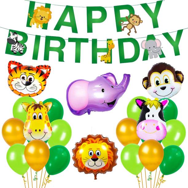 Miss & Chief Jungle Theme Birthday Decoration - Kids Birthday Decoration Items / Pack of 65
