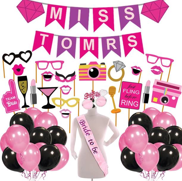 Miss & Chief Miss To Mrs Decoration Kit, Bride To Be Props And Decoration - Pack of 45