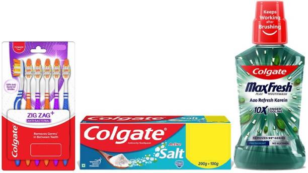 Colgate Active Salt Combo (6 Brushes, Mouthwash 250ml, Toothpaste 300g)
