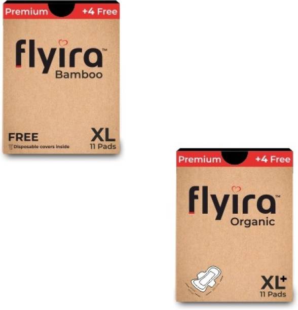 Flyira Bamboo XL 11 Pads & 100% Organic XXL 11 Pads | Combo Of 22 Sanitary Pad