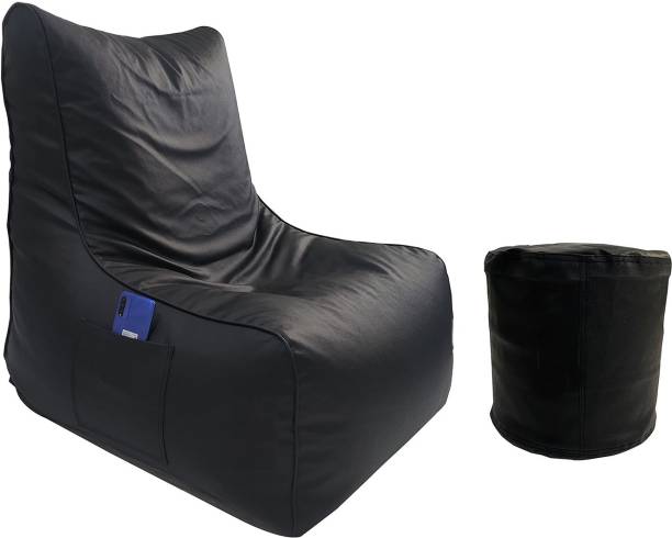 GTK XXXL Bean Bags with Beans Filled Sofa Bean Bag with Relaxing Footrest (Black) Bean Bag Chair  With Bean Filling