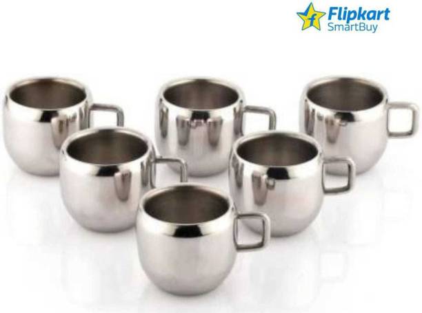 Flipkart SmartBuy Pack of 6 Stainless Steel Tea & Coffee Cups| Stainless Steel Double Wall Tea Cup| Hot Inside, Cold Outside