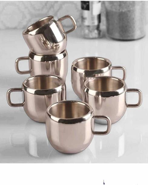 Vikas Metal Pack of 6 Stainless Steel Double wall Stainless Steel Tea Cups 6pcs For Tea