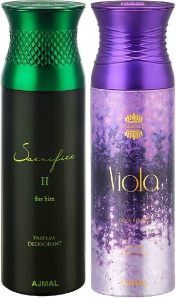 Ajmal Sacrifice II Him & Viola Deodorants Gift For Men & Women (200 ml, Pack of 2) Deodorant Spray  -  For Men & Women