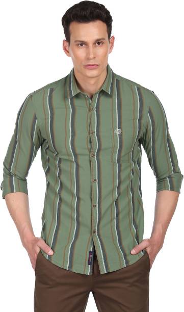 Men Regular Fit Striped Button Down Collar Casual Shirt Price in India