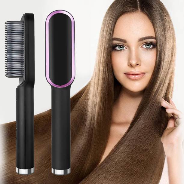 Drosselz Hair Straightener for Women's Ceramic Hair Straightening Brush with LCD Screen; Temperature Simply Straight Ceramic Electric Digital Fast Hair Straightener Comb Smooth Brush and Hair Ironer with LCD Display (Multi Colour) Hair Straightener (Pink)