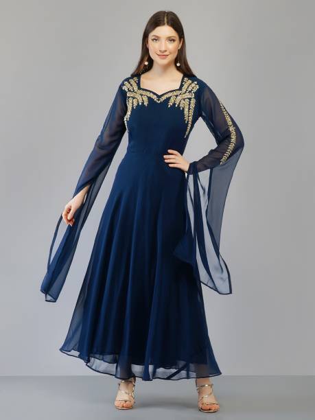 Women Embroidered Georgette A-line Kurta Price in India