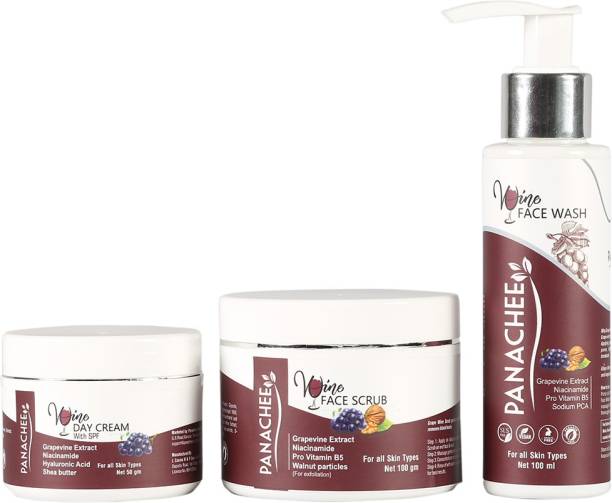 Panachee GrapeVine Anti-Ageing Combo|Glowing Skin,Skin Repair|Niacinamide (Day Cream with SPF 50g+Face Wash 100ml+Face Scrub 100g)