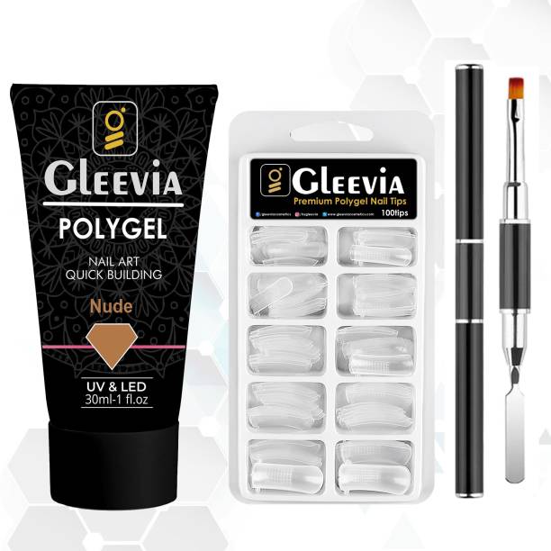 Gleevia PolyGel Nail Art Quick Building 30ml Pack - Quick Nail Extension Gel Nude (Combo Pack)