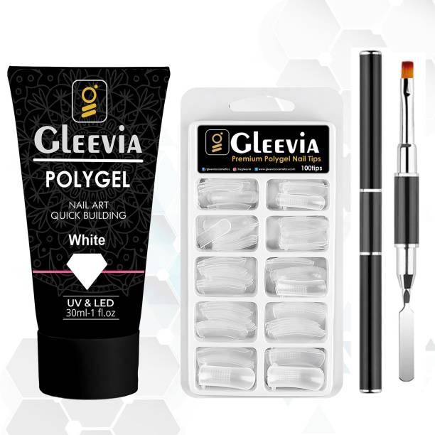 Gleevia PolyGel Nail Art Quick Building 30ml Pack - Quick Nail Extension Gel White (Combo Pack)