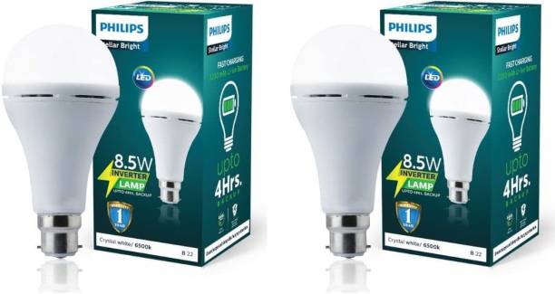 PHILIPS 8.5W Rechargeable Emergency Inverter LED Bulb (Pack of 2) with backup upto 4 hrs Bulb Emergency Light