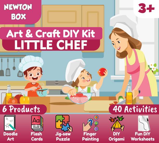 Little Olive Newton Box 6 in 1 Art and Craft DIY Kit | Little Chef Theme | 3 Years and above