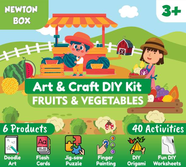 Little Olive Newton Box 6 in 1 Art and Craft DIY Kit |Fruits and Vegetables Theme