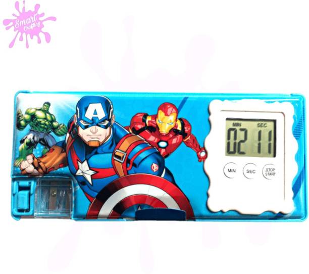 SmartCrafting Pencil Box With StopWatch on It|Cartoon Character Magnetic Pencil Box Cartoon Printed Magnetic Art Plastic Pencil Box With Stopwatch Art Plastic Pencil Box