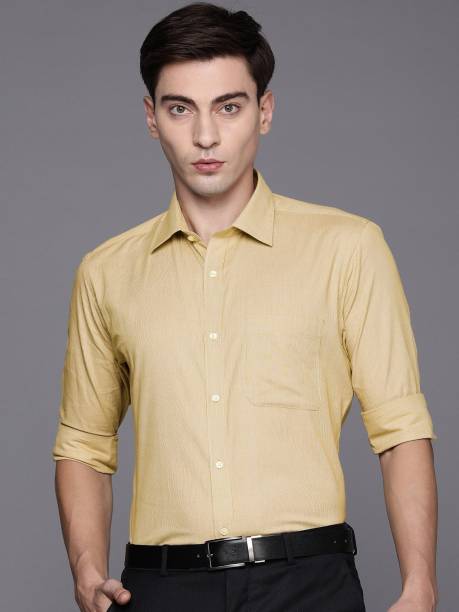 Raymond Men Self Design Formal Yellow Shirt