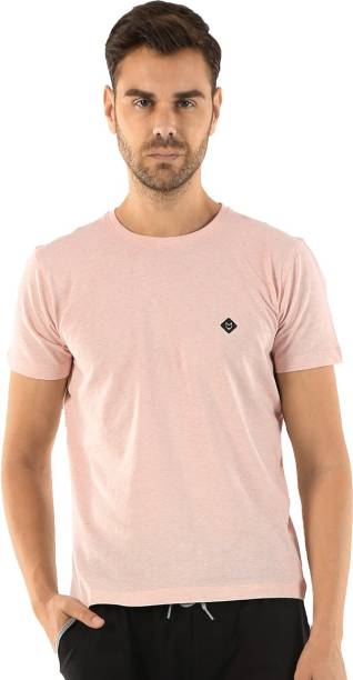 Almo Solid Men Round Neck Pink T-Shirt