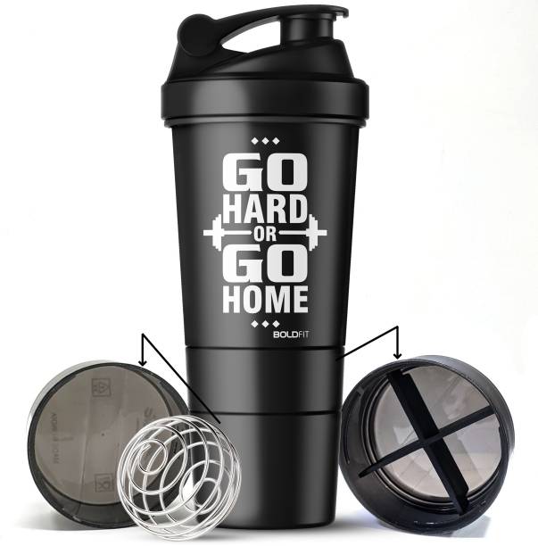 BOLDFIT Shaker Bottles For Protein Shake Gym Sipper Bottle With 3 Compartments Men Women 500 ml Shaker
