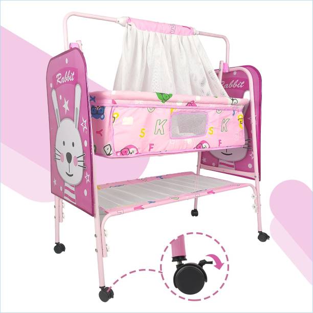 Miss & Chief Cozy New Born Baby Cradle, Baby Bedding With Mattress, Mosquito Net & Wheel Lock Bassinet
