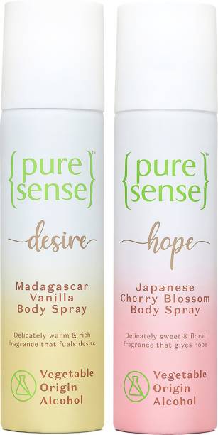 PureSense Body Spray Combo Japanese Cherry Blossom+ Madagascar Vanilla Long Lasting No Gas Deodorant Spray  -  For Men & Women