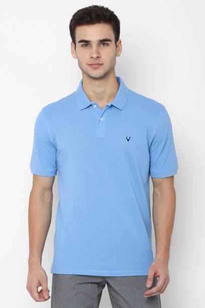 Men Solid Polo Neck Light Blue T-Shirt Price in India