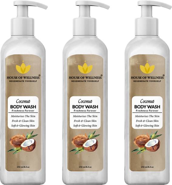 House of Wellness Coconut Body Wash - Shower Gel For Dry Skin & Nourishing - Organic | Shop Free | Sulphate, Paraben Free | For Men & Women - Pack Of 3