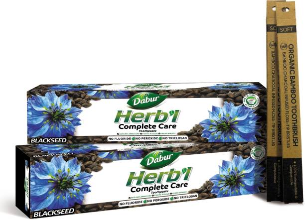 Dabur Herb'l Blackseed Complete Care Toothpaste 150g (Pack of 2) with 2 Toothbrush Toothpaste