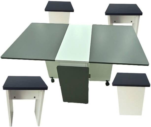 SPECIALITY PANELS Gothic grey and pearl white combination Folding Dining Table for multi uses Engineered Wood 4 Seater Dining Table