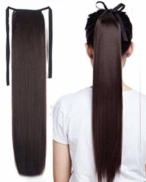 EASYOUNG Ribbon Ponytail Tie Up Straight  Extension 24 Inch Brown Color Hair Extension