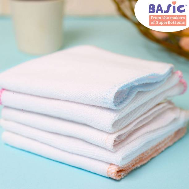Basic 100% Cotton 180 GSM Terry Soft Napkin Face and HandTowel/Washcloth for Baby White Cloth Napkins