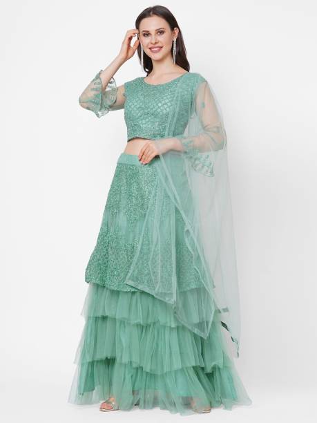 Embroidered Semi Stitched Lehenga & Crop Top Price in India