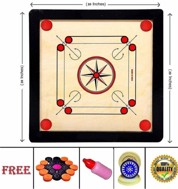 Adrio WOODEN SMOOTH SMALL SIZE( 50.08CM) CARROM BOARD WITH COINS,POWDER AND STRIKER Carrom Board Board Game