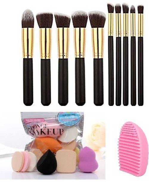 MY TYA Premium Makeup Brush Set 10 Piece + 6 Piece Makeup Sponges + Brush Cleaner